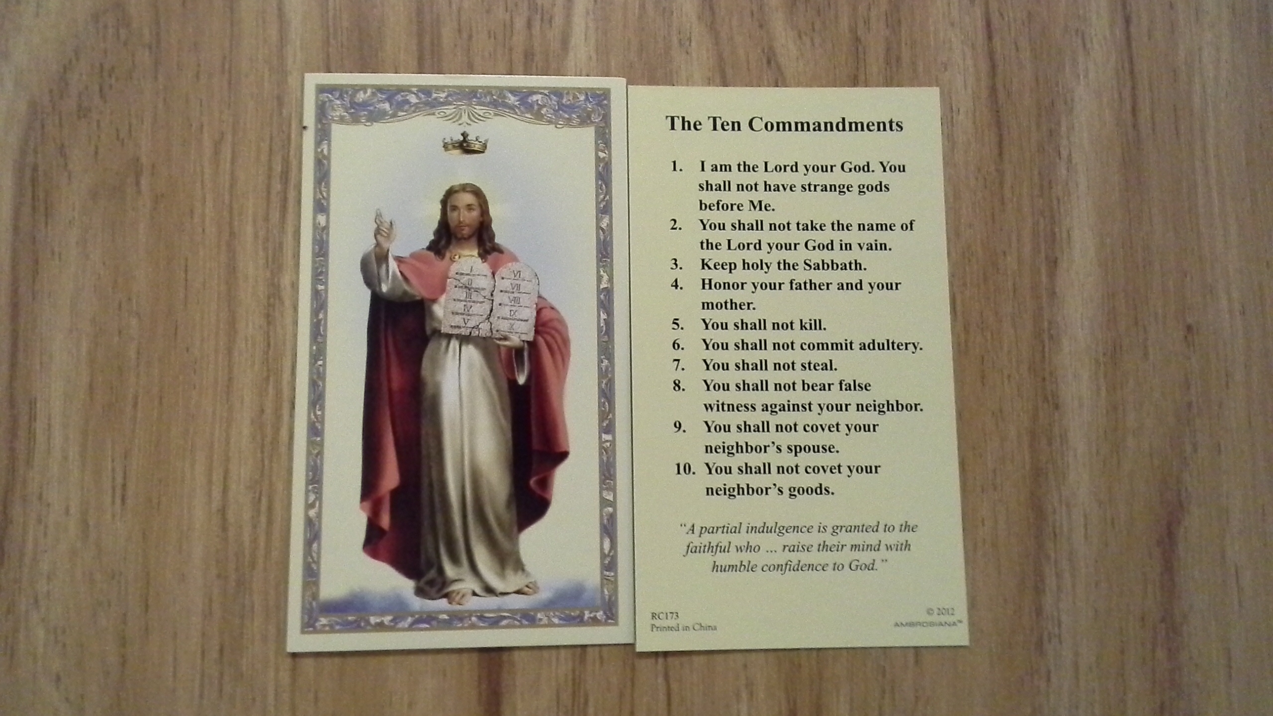 Jesus With Ten Commandments Holy Card