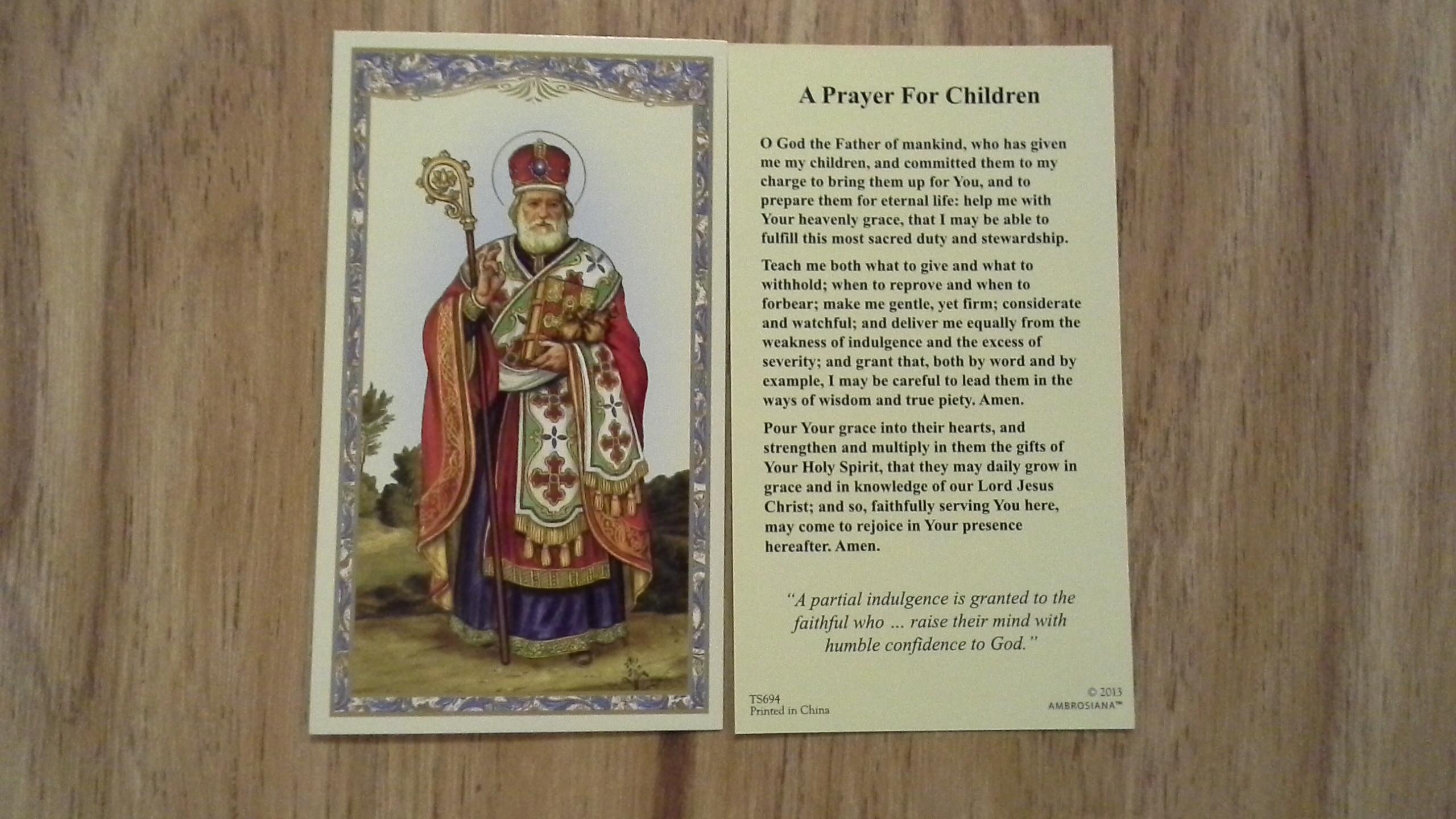 St Nicholas Holy Card