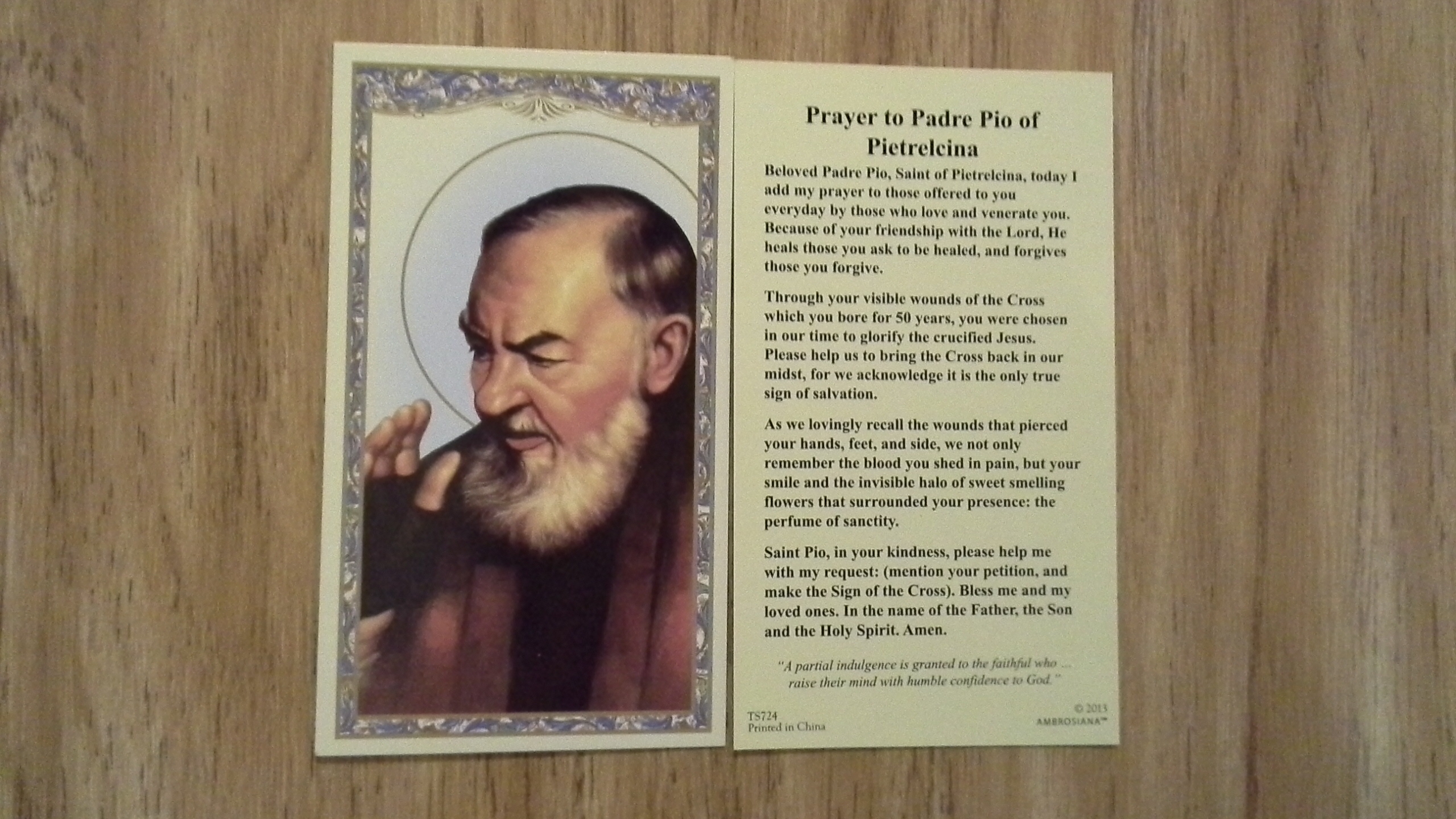 St Padre Pio Holy Card
