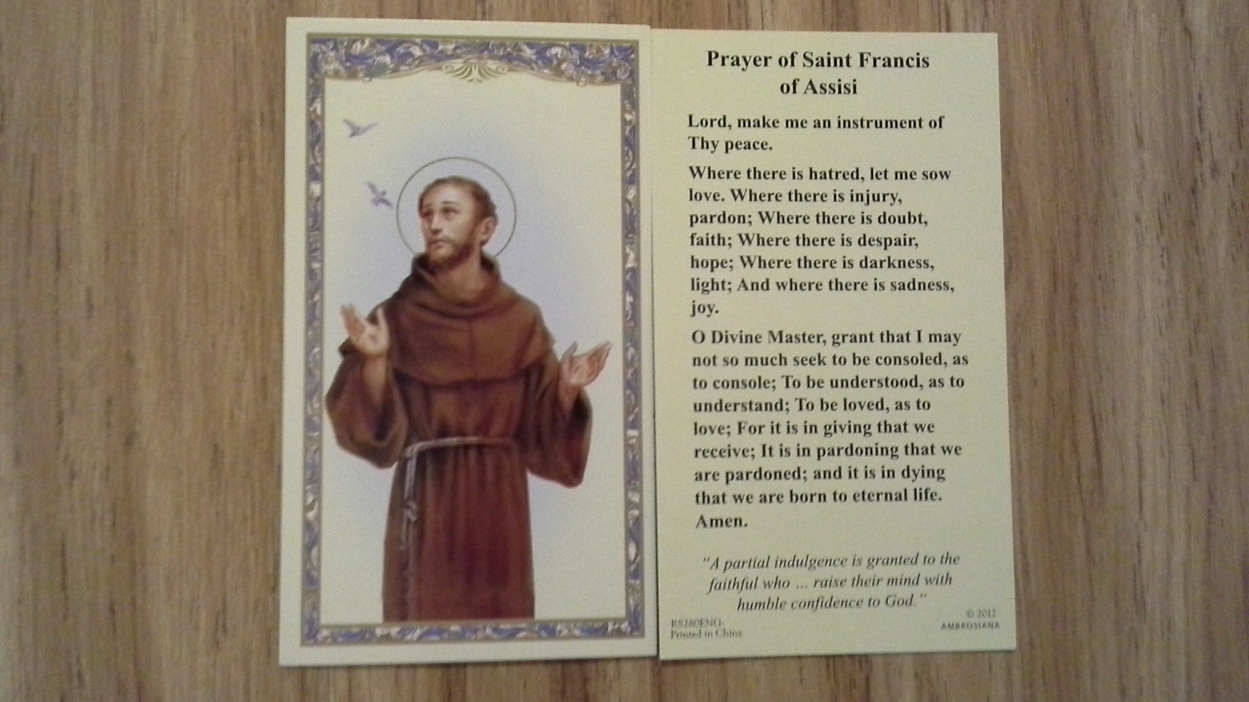 St Francis/ Peace Prayer Holy Card