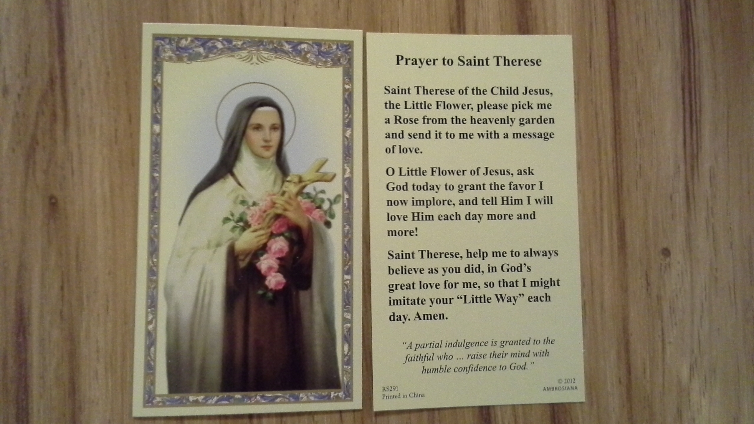 St Therese Holy Card